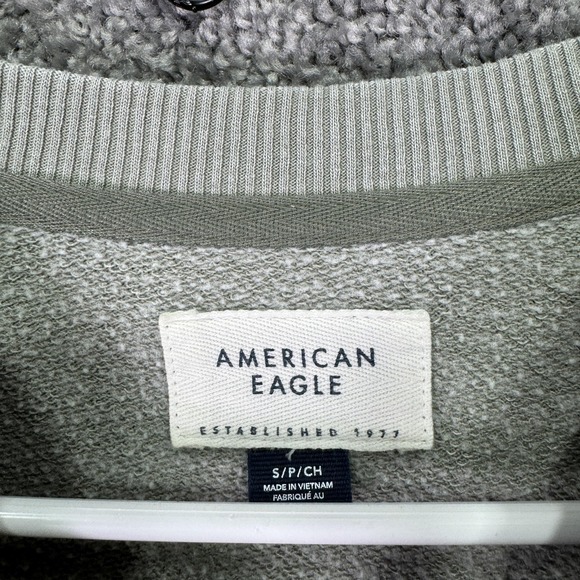 American Eagle Sweatshirt Womens Small Gray Green Fleece Crewneck Graphic Logo - Picture 5 of 10